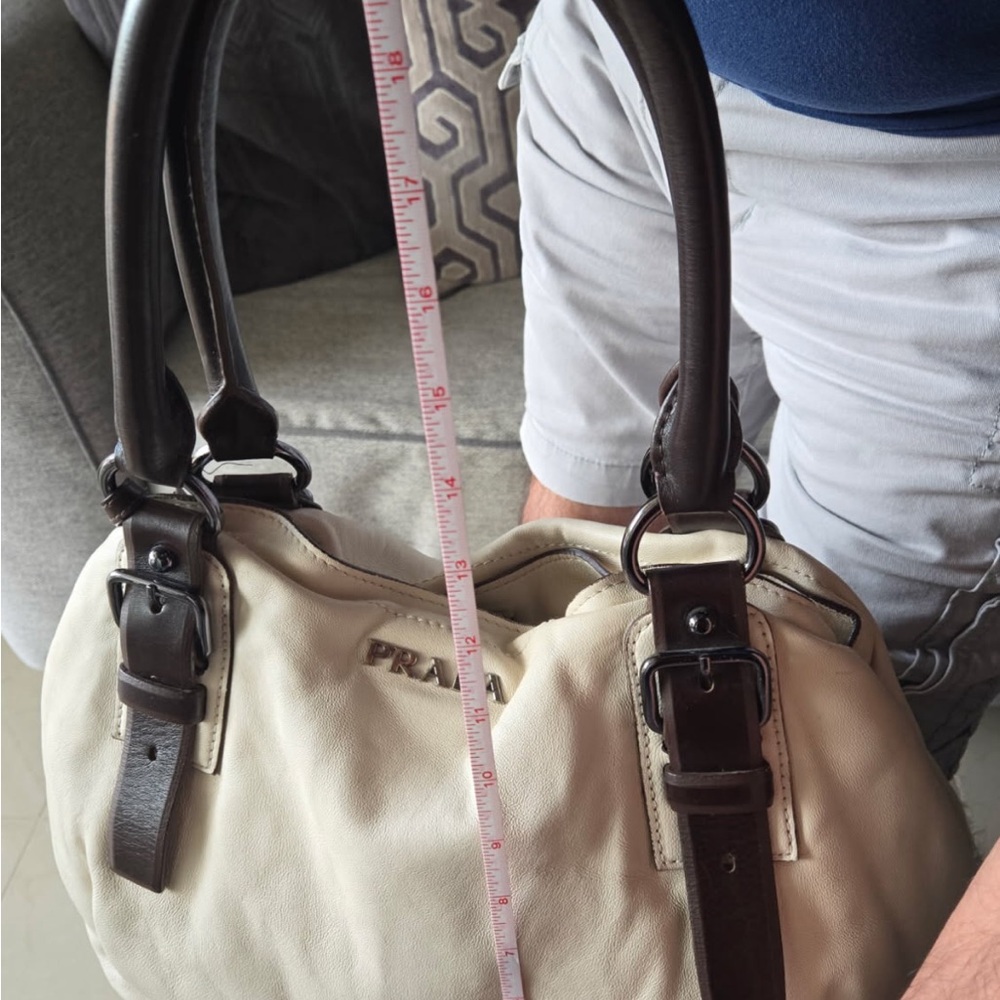 Prada Cream & Dark Brown Women's Leather Tote Handbag